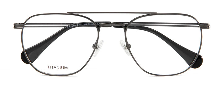 Esnbie Unisex Full Rim Square Double Bridge Titanium Eyeglasses 243129