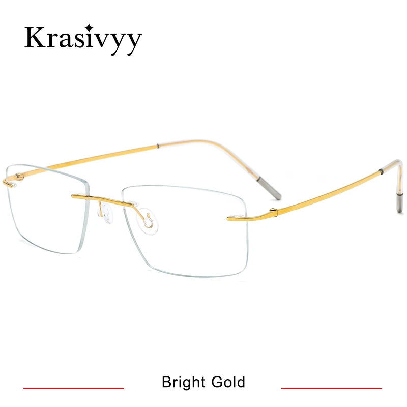 Krasivyy Unisex Rimless Square Screwless Titanium Eyeglassess 24105 Rimless Krasivyy Bright Gold