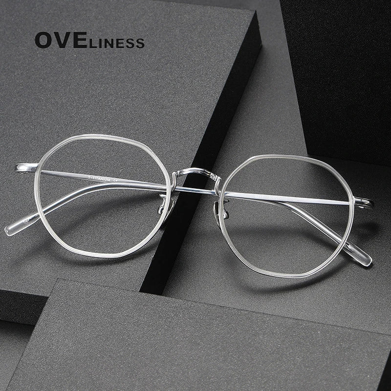 Oveliness Unisex Full Rim Polygon Acetate Titanium Eyeglasses 8514 Full Rim Oveliness   