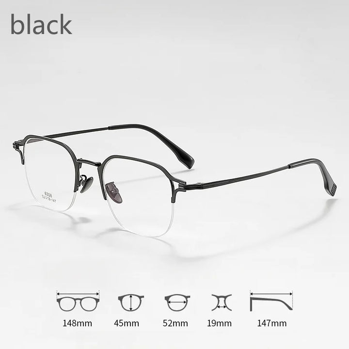 KatKani Men's Semi Rim Square Alloy Eyeglasses 6308 Semi Rim KatKani Eyeglasses black  