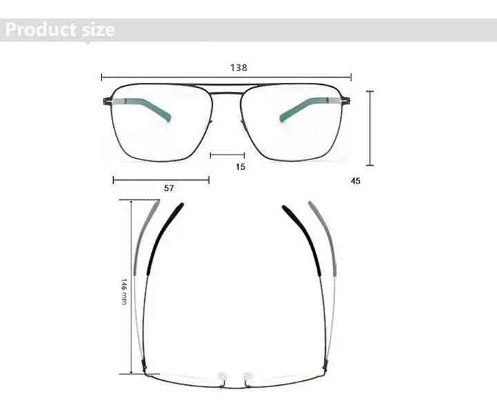 Bobbie 571545 Unisex 138mm Full Rim Square Double Bridge Steel Frames — view 2 | Bobbie at FuzWeb