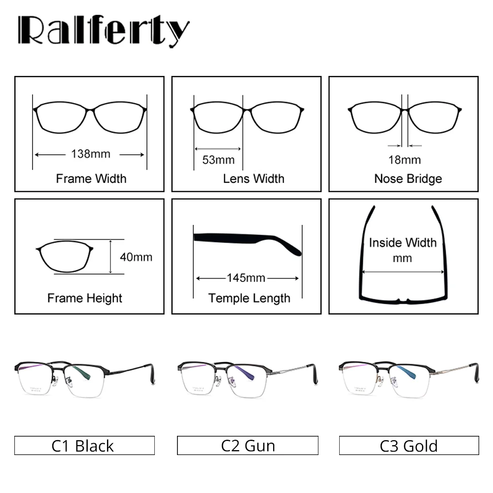 Ralferty Women's Semi Rim Square Titanium Eyeglasses 92032 Semi Rim Ralferty