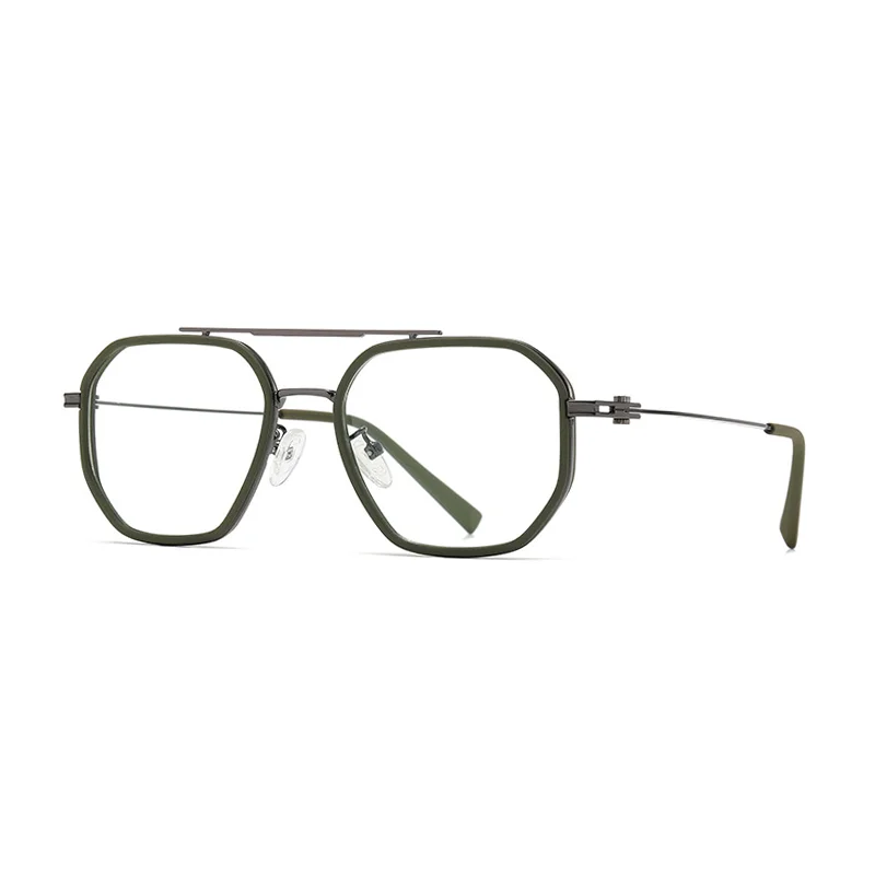 Ralferty Women's Full Rim Polygon Double Bridge Acetate Alloy Eyeglasses R823 Full Rim Ralferty C523 Green CHINA 