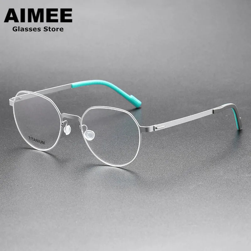 Aimee Unisex Full Rim Flat Top Round Screwless Titanium Eyeglasses 8008 Full Rim Aimee   