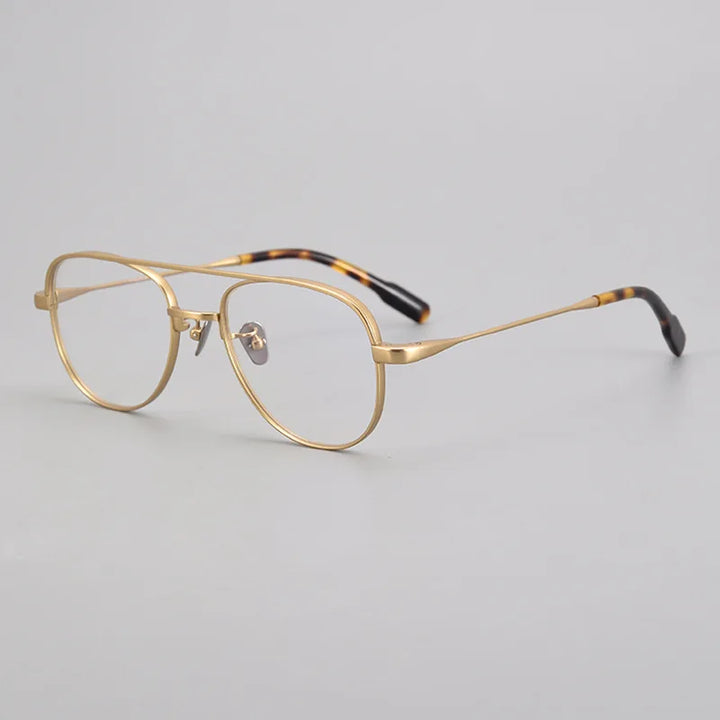 Black Mask Unisex Full Rim Square Double Bridge Titanium Eyeglasses G001 Full Rim Black Mask Golden  