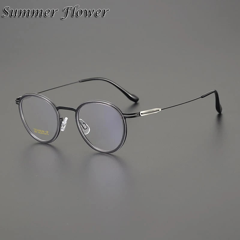 Summer Flower Women's Full Rim Round Acetate Titanium Eyeglasses 99237