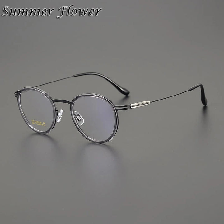 Summer Flower Women's Full Rim Round Acetate Titanium Eyeglasses 99237