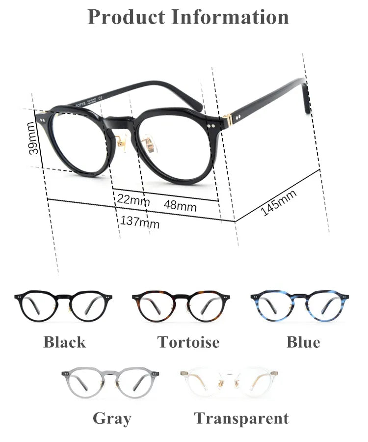 Black Mask Unisex Full Rim Flat Top Round Acetate Eyeglasses Nn014 Full Rim Black Mask   