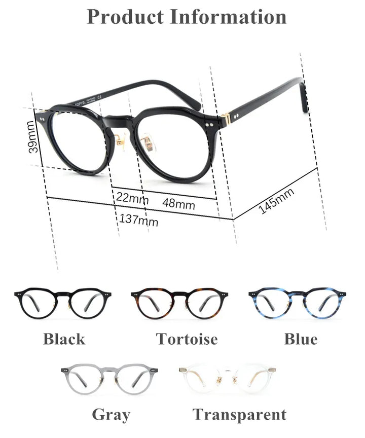 Black Mask Unisex Full Rim Flat Top Round Acetate Eyeglasses Nn014 Full Rim Black Mask   