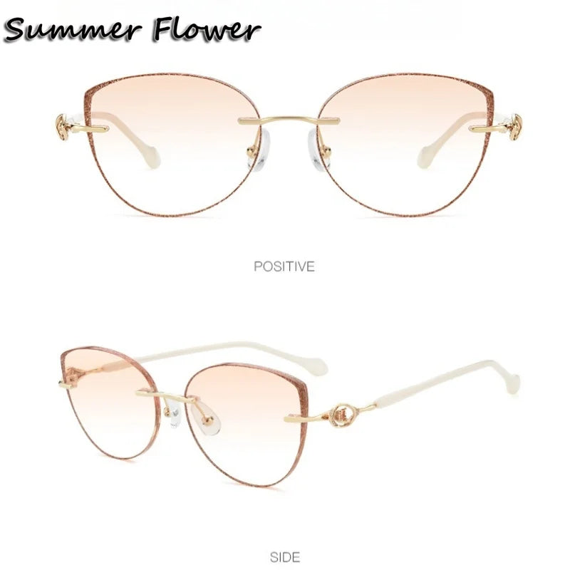 Summer Flower Women's Rimless Cat Eye Titanium Eyeglasses 752058