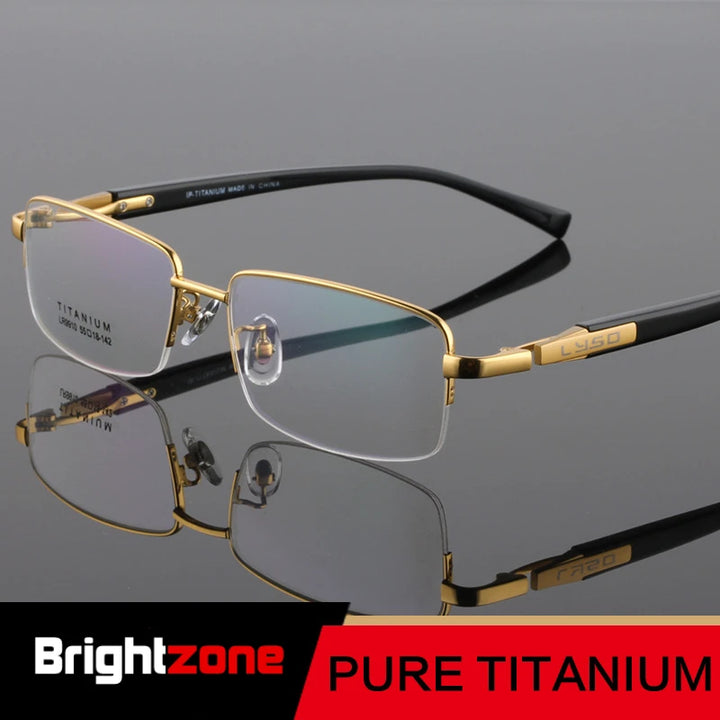 Brightzone Unisex Semi Rim Square Titanium Eyeglasses 71202 Semi Rim Brightzone Gold