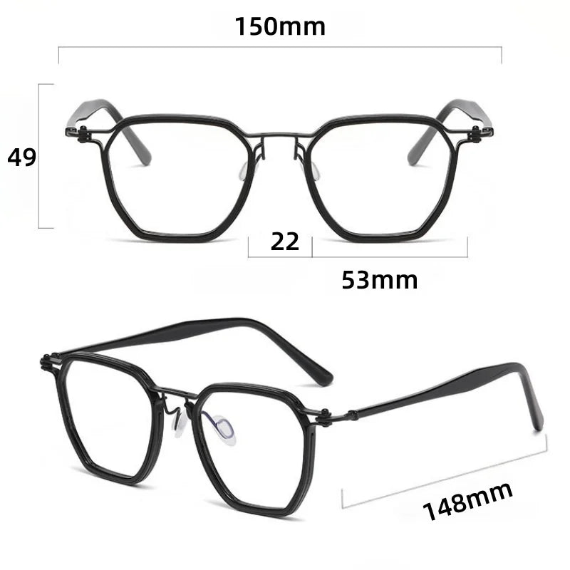 Momoja Unisex Full Rim Big Polygon Titanium Acetate Eyeglasses 725867