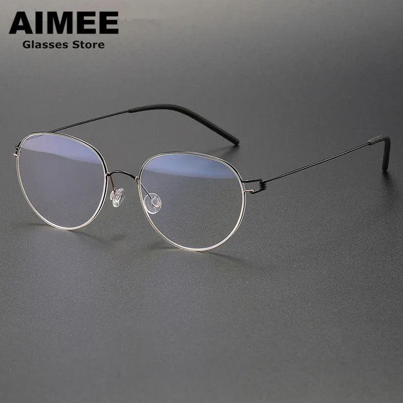 Aimee Unisex Full Rim Oval Round Screwless Titanium Eyeglasses 4352 Full Rim Aimee Black-Golden  