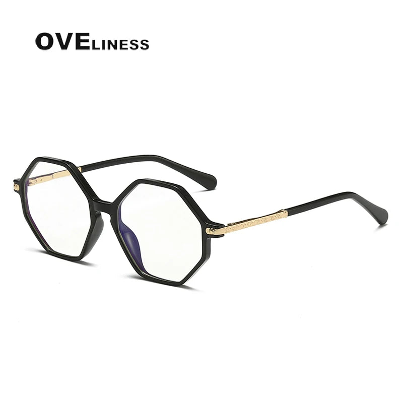 Oveliness Unisex Youth's Full Rim Polygon Tr 90 Alloy Eyeglasses 20202 Full Rim Oveliness black  