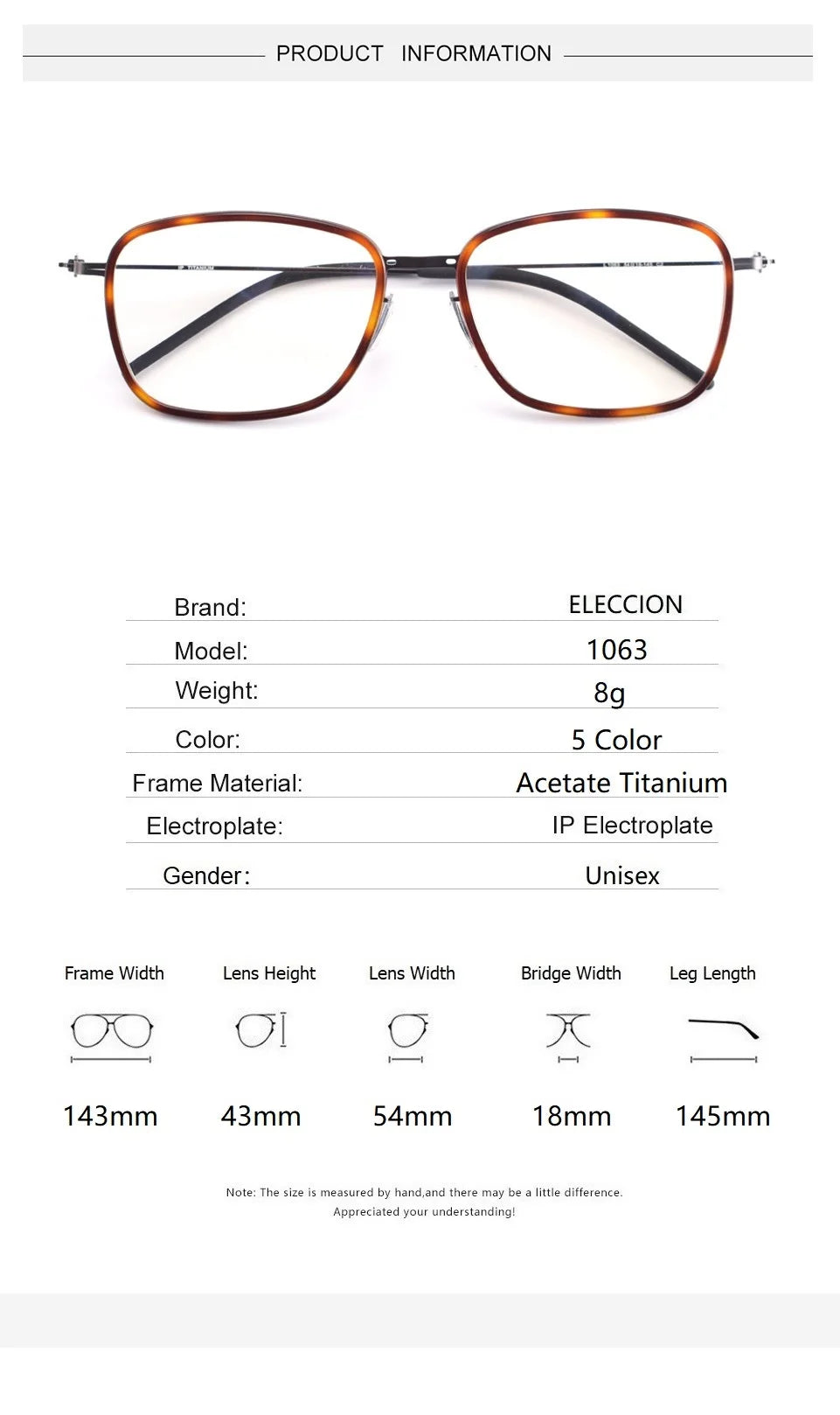 Eleccion Unisex Full Rim Square Titanium Acetate Eyeglasses 41063