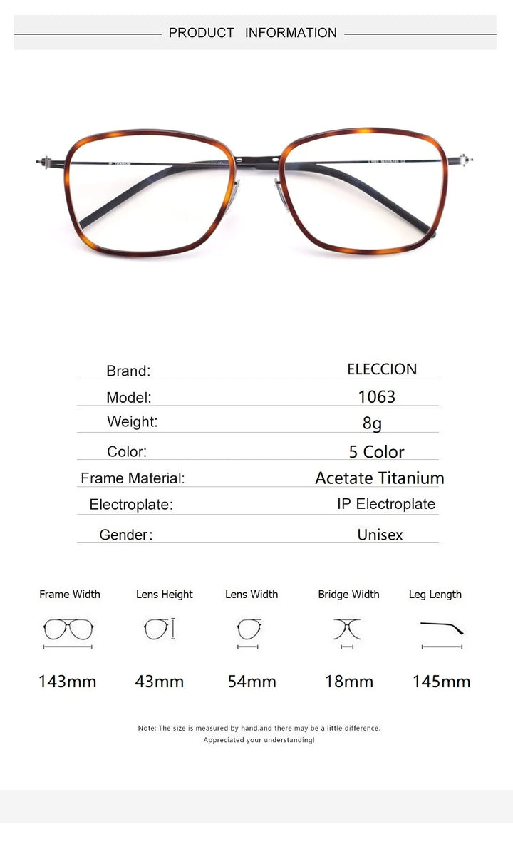 Eleccion Unisex Full Rim Square Titanium Acetate Eyeglasses 41063