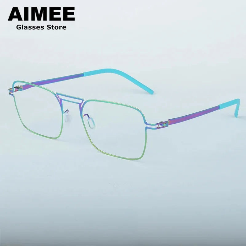 Aimee Unisex Full Rim Square Double Bridge Steel Eyeglasses 14041