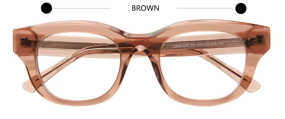 Esnbie Unisex Full Rim Square Oval Thick Acetate Eyeglasses 230401 Full Rim Esnbie Brown  