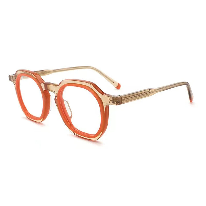 Hewei Unisex Full Rim Flat Top Polygon Acetate Eyeglasses 2290 Full Rim Hewei orange  