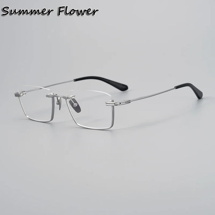 Summer Flower Unisex Semi Rim Square Titanium Eyeglasses 842416 Semi Rim Summer Flower Silver