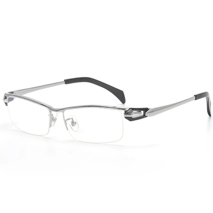 Muzz Unisex Semi Rim Square Brow Line Titanium Acetate Eyeglasses 4984 Semi Rim Muzz Silver