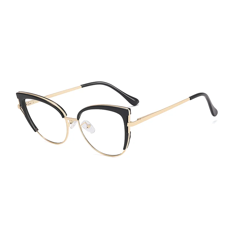 Ralferty Women's Full Rim Square Cat Eye Tr 90 Alloy Eyeglasses R7697 Full Rim Ralferty C1 Black CHINA 