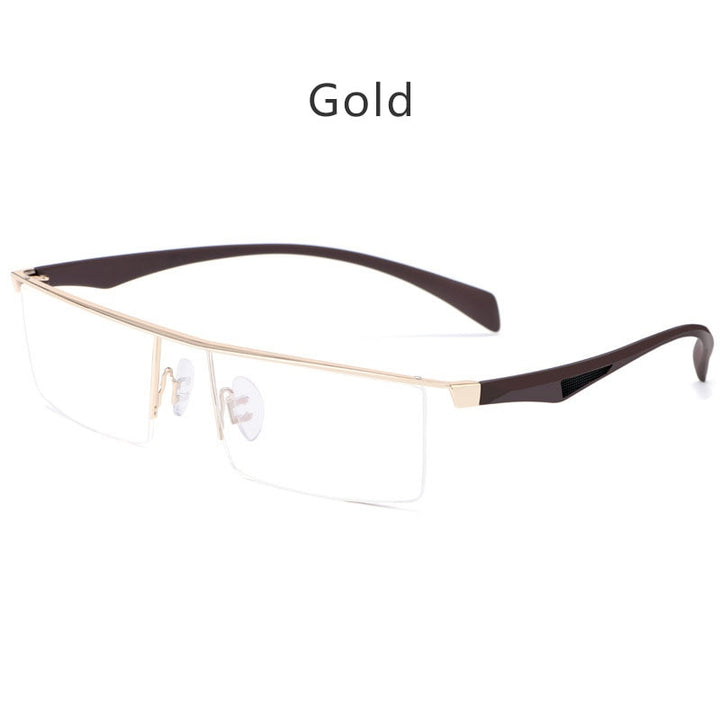 Hdcrafter Men's Semi Rim Wide Square Tr 90 Titanium Alloy Eyeglasses P83321 Semi Rim Hdcrafter Eyeglasses Gold  