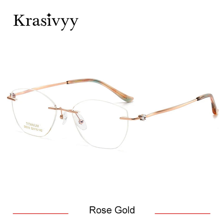 Krasivyy Women's Rimless Oval Cat Eye Titanium Eyeglasses 6018 Rimless Krasivyy Rose Gold  