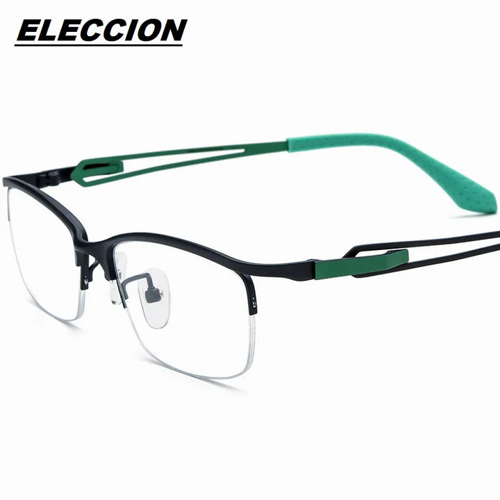 Eleccion Women's Semi Rim Square Titanium Eyeglasses 185867 Full Rim Eleccion Gun - Green CHINA