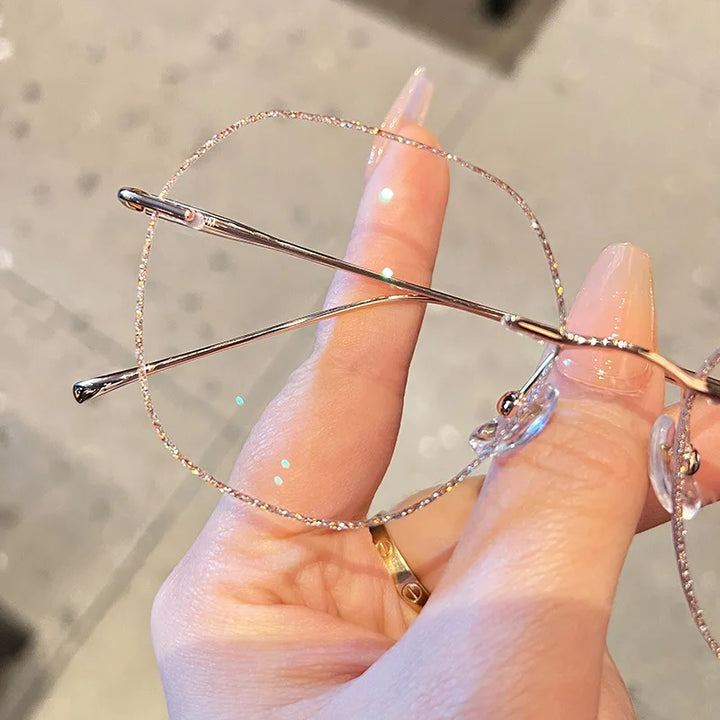 Zirosat Women's Rimless Oval Glitter Edge Lens Alloy Eyeglasses 89251