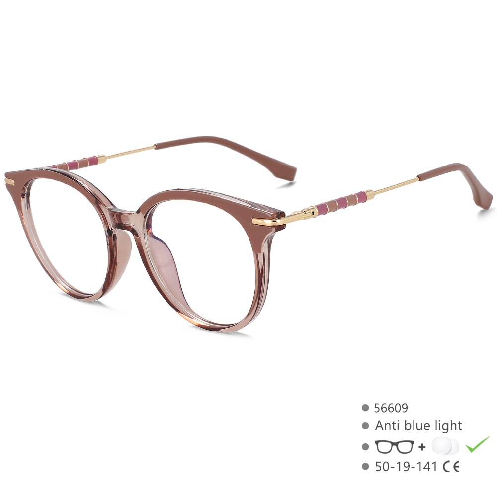 CCspace Women's Full Rim Round Acetate Alloy Eyeglasses 56609 Full Rim CCspace C3Coffee  