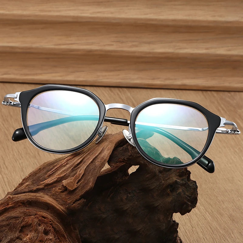 Black Mask Unisex Full Rim Flat Top Oval Titanium Acetate Eyeglasses 880058