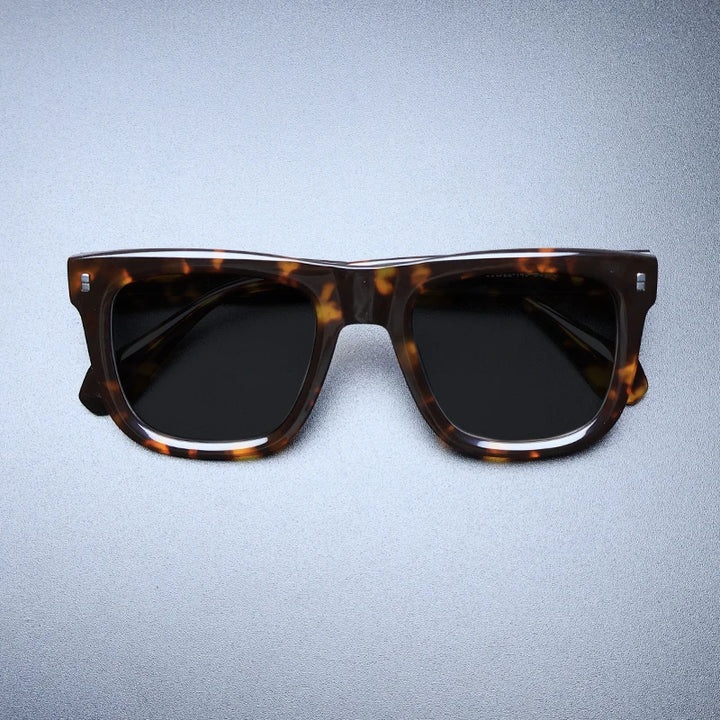 Gatenac Unisex Full Rim Big Square Acetate Polarized Sunglasses M007 Sunglasses Gatenac Tortoiseshell Black  