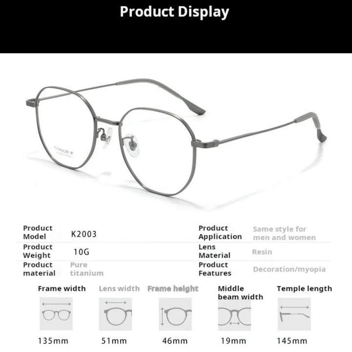 Momoja Women's Full Rim Polygon Square Titanium Alloy Eyeglasses 722003
