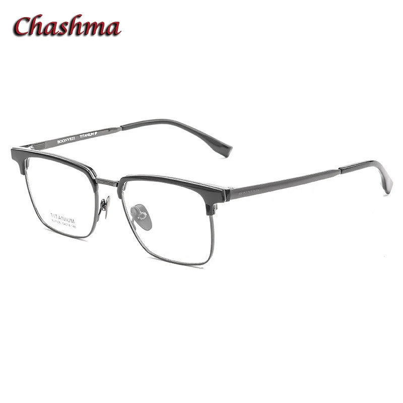 Chashma Ochki Unisex Full Rim Square Acetate Titanium Eyeglasses 7006 Full Rim Chashma Ochki Black Gray  