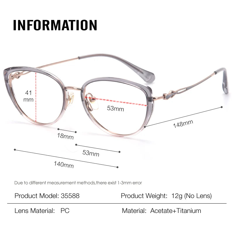 Muzz 35588 women's cat eye acetate titanium prescription eyeglasses — view 2