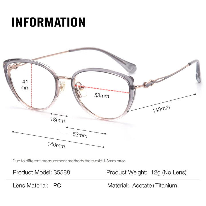 Muzz 35588 women's cat eye acetate titanium prescription eyeglasses — view 2