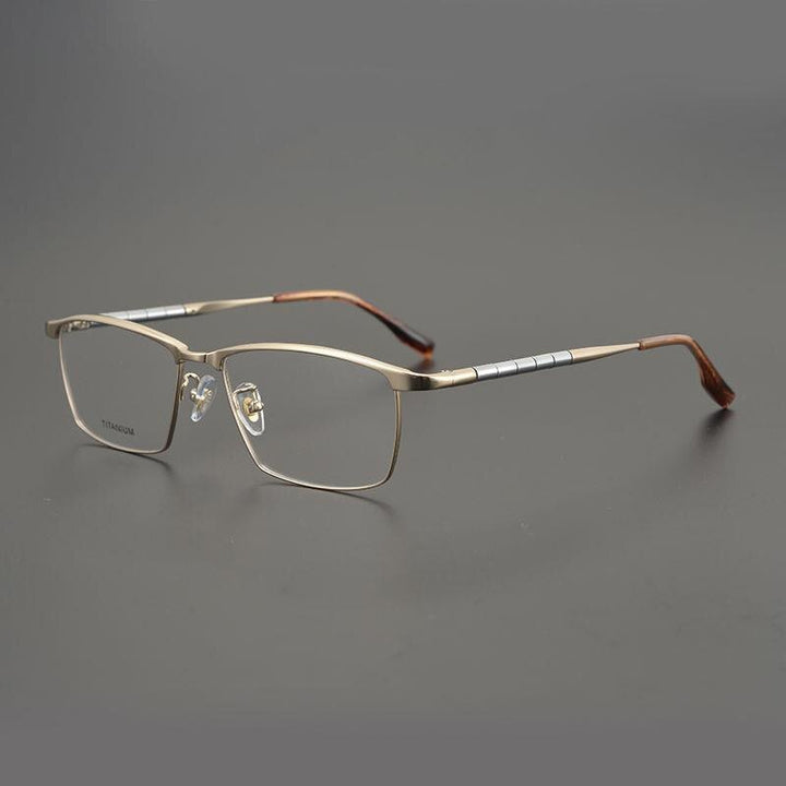 Chashma Men's Full Rim Square Spring Hinge Titanium Eyeglasses 6119 Full Rim Chashma Gold  