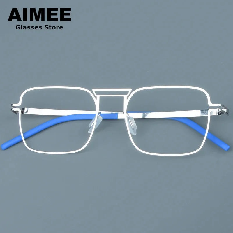 Aimee Unisex Full Rim Square Double Bridge Steel Eyeglasses 14051 Full Rim Aimee Silver  