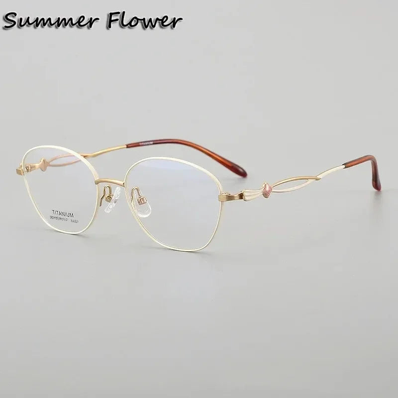 Summer Flower Women's Full Rim Oval Square Titanium Eyeglasses 63012 Full Rim Summer Flower