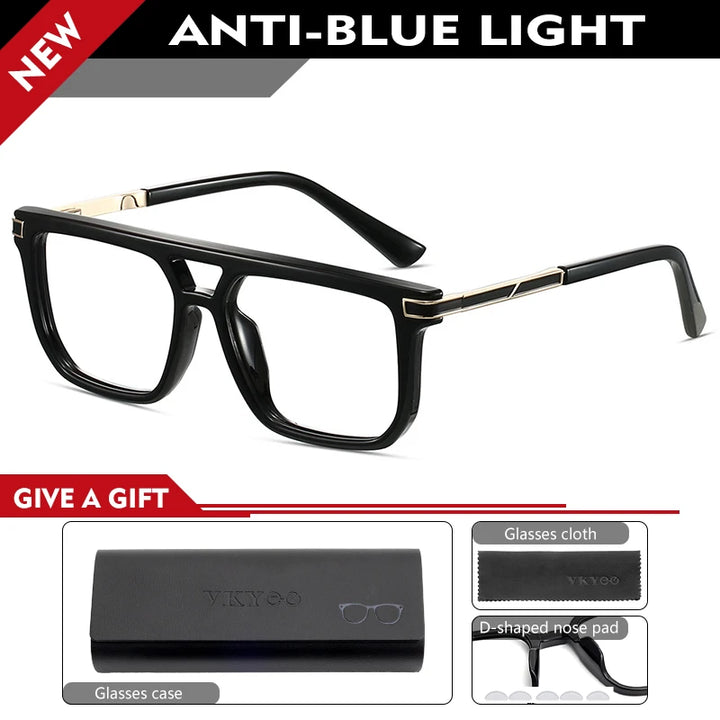 Vicky Men's Full Rim Square Double Bridge Tr 90 Alloy Reading Glasses 584003