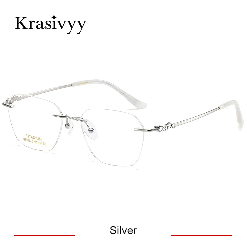 Krasivyy Women's Rimless Polygon Square Titanium Eyeglasses 6015 Rimless Krasivyy Silver  