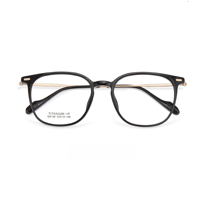 Yimaruili Unisex Full Rim Square Tr 90 Titanium Eyeglasses M8138 Full Rim Yimaruili Eyeglasses Black Gold  