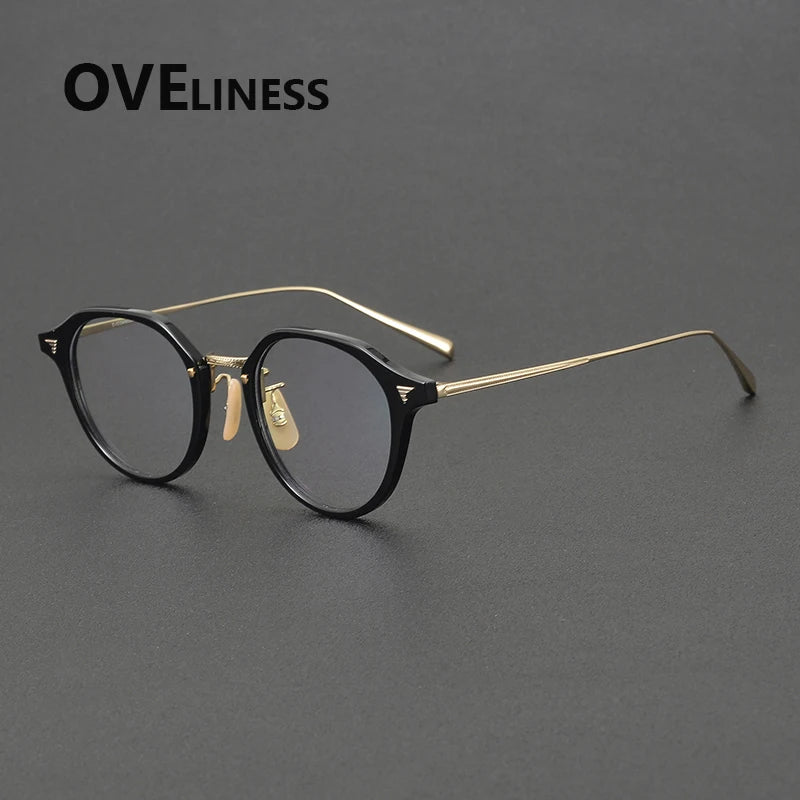 Oveliness Women's Full Rim Oval Acetate Titanium Eyeglasses 84573 Full Rim Oveliness black gold