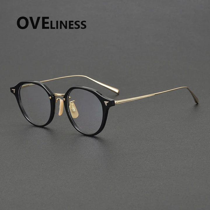 Oveliness Women's Full Rim Oval Acetate Titanium Eyeglasses 84573 Full Rim Oveliness black gold