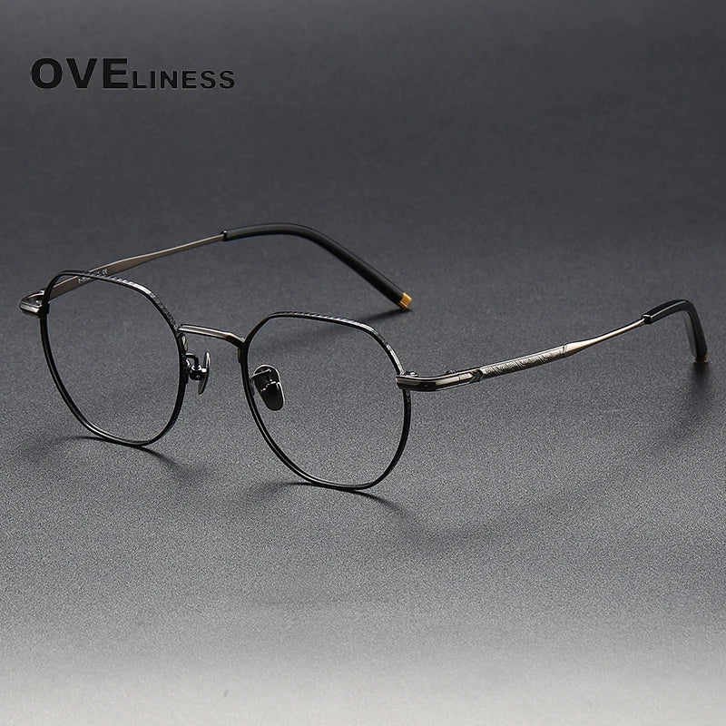 Oveliness Unisex Full Rim Polygon Titanium Eyeglasses 80882 Full Rim Oveliness black gun  