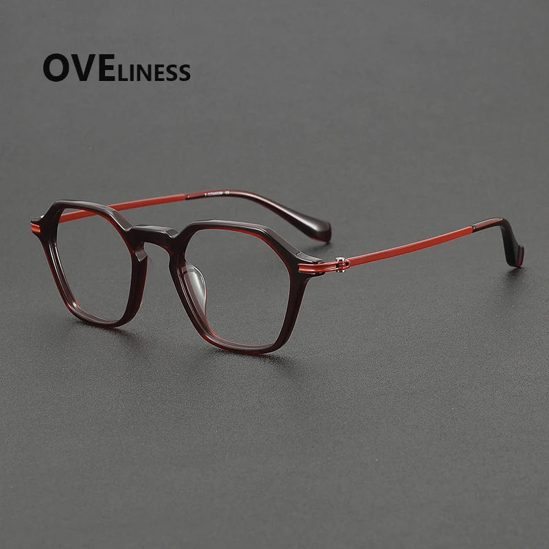 Oveliness Unisex Full Rim Polygon Acetate Titanium Eyeglasses 390013