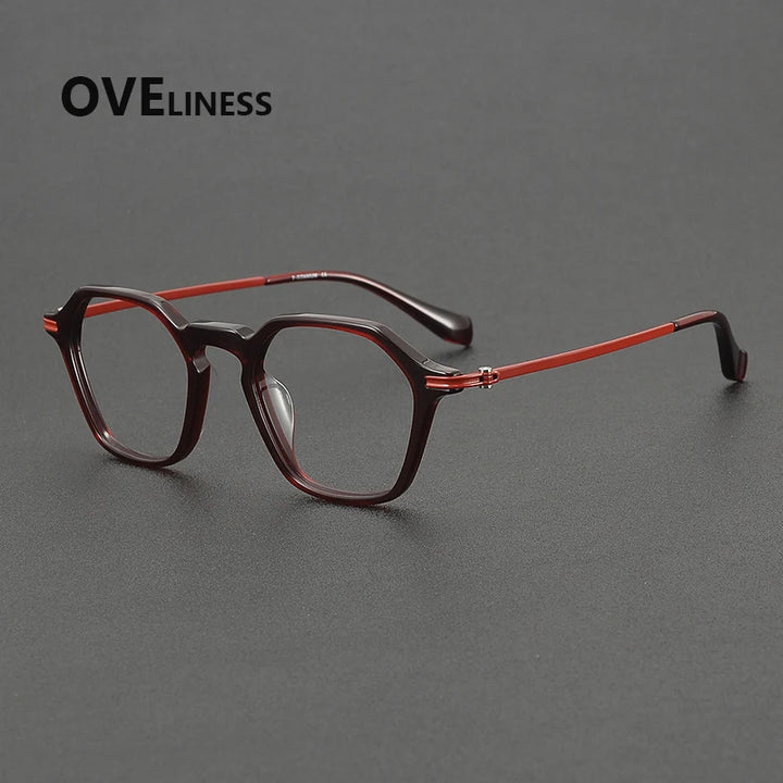 Oveliness Unisex Full Rim Polygon Acetate Titanium Eyeglasses 390013