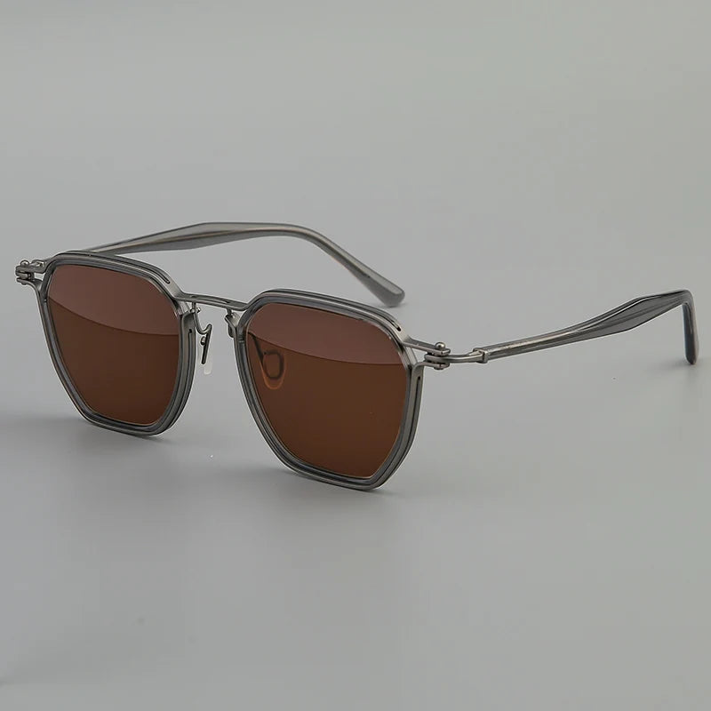 Black Mask Men's Full Rim Big Polygon Titanium Acetate Sunglasses 58672