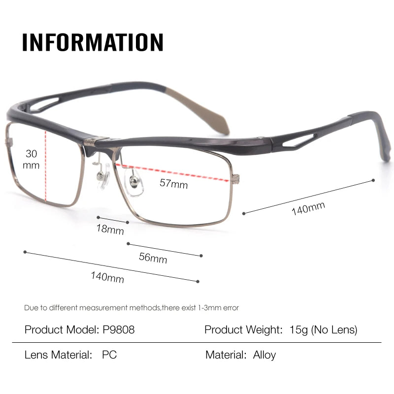 Muzz 9807 unisex flip up square alloy prescription eyeglasses — view 2